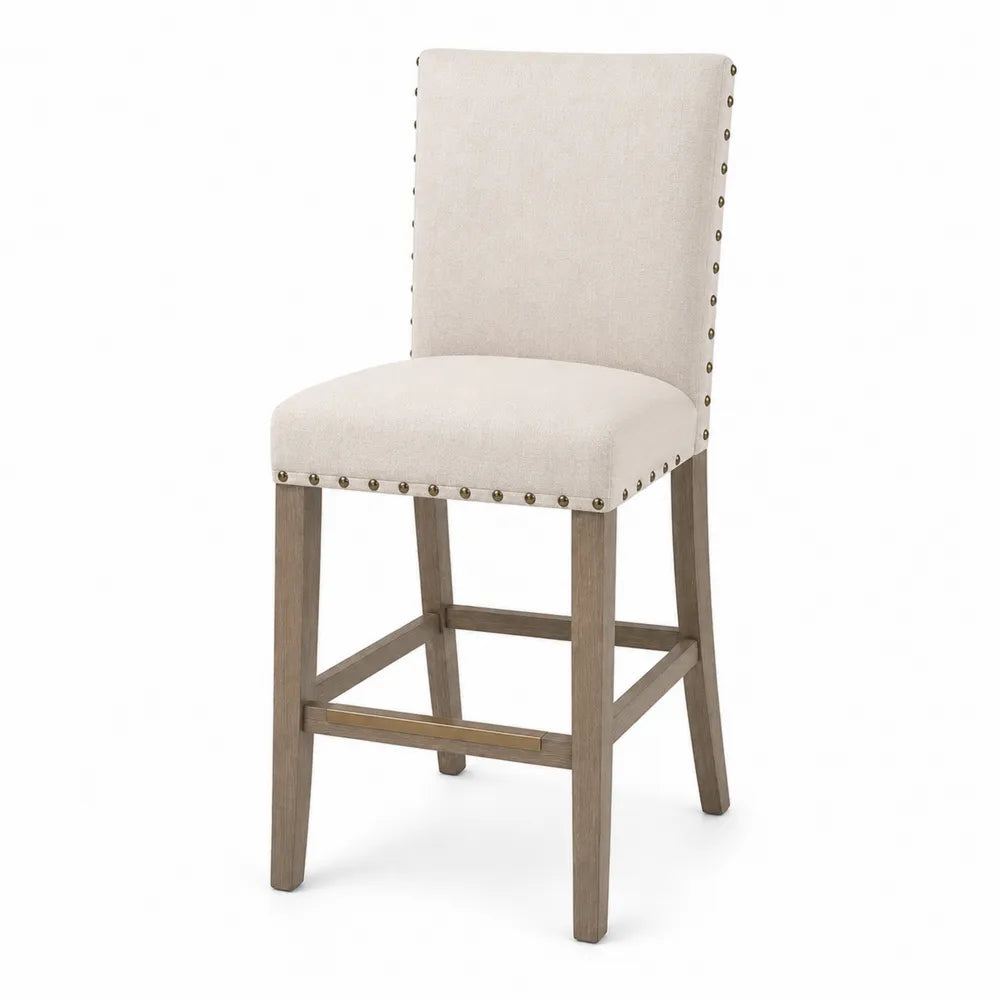 Sgabello Bar in Legno e Tessuto Beige