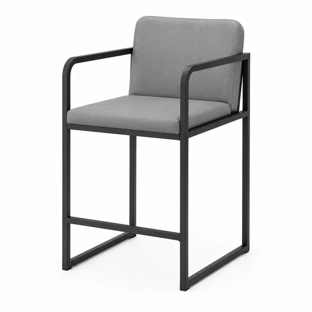 Sgabello da bar in tessuto grigio con struttura in metallo nero