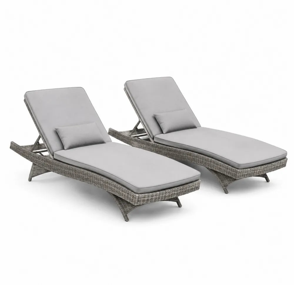 Set di 2 Lettini Prendisole in Rattan Sintetico Grigi