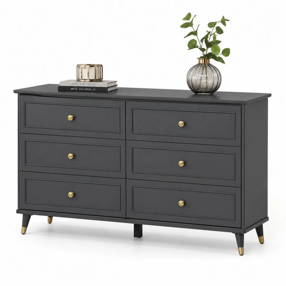 Cassettiera in Legno MDF a Sei Cassetti Grigio Scuro