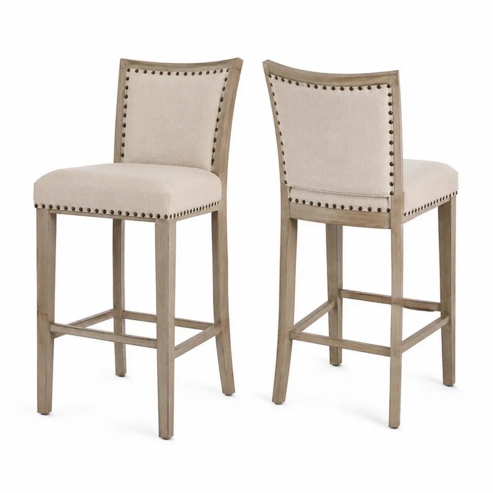 Set di 2 sgabelli da bar in legno e tessuto beige
