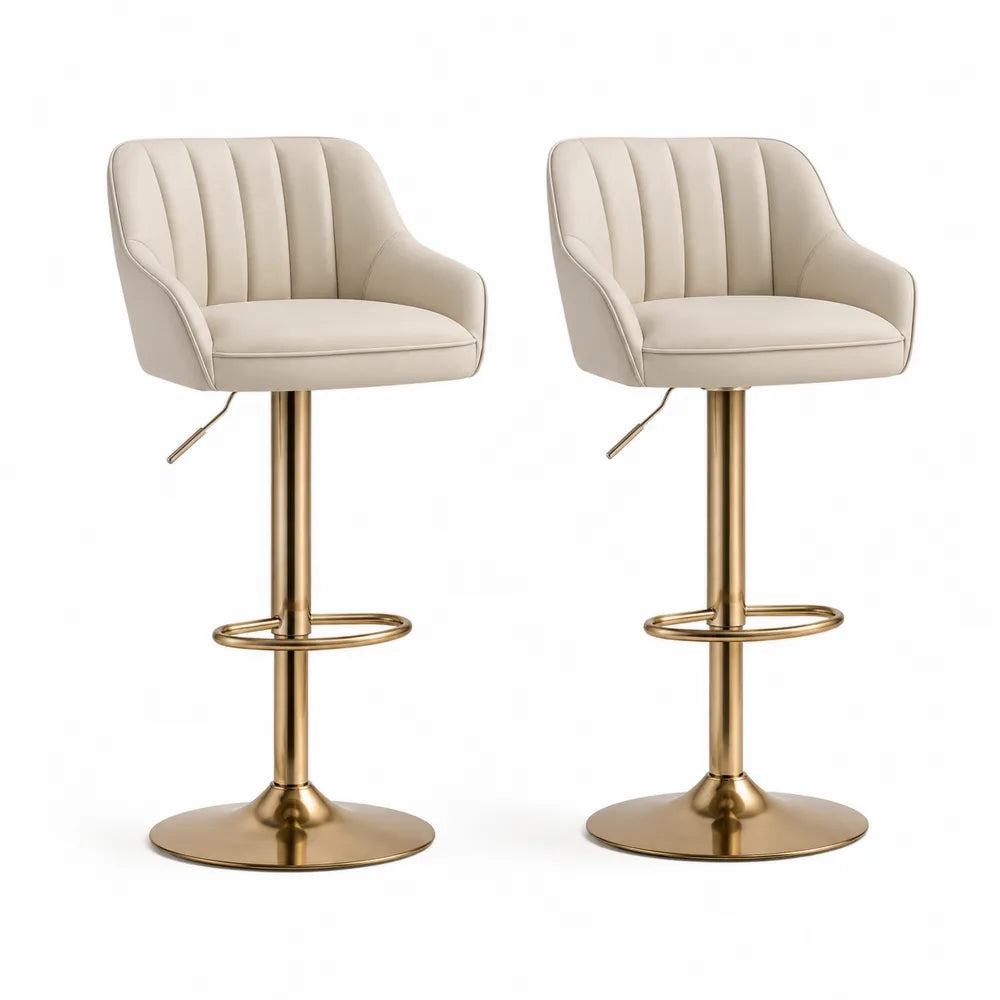 Set di 2 Sgabelli da Bar in Similpelle Beige con Base in Metallo Oro