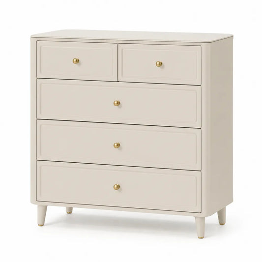 Cassettiera in legno MDF beige con 5 cassetti