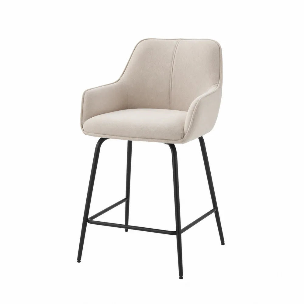 Sedia in tessuto poliestere beige con gambe in metallo nero