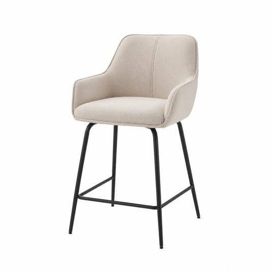 Sedia in tessuto poliestere beige con gambe in metallo nero