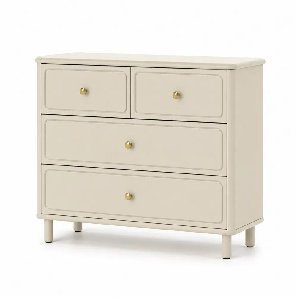 Cassettiera Beige in Legno MDF con Maniglie in Metallo
