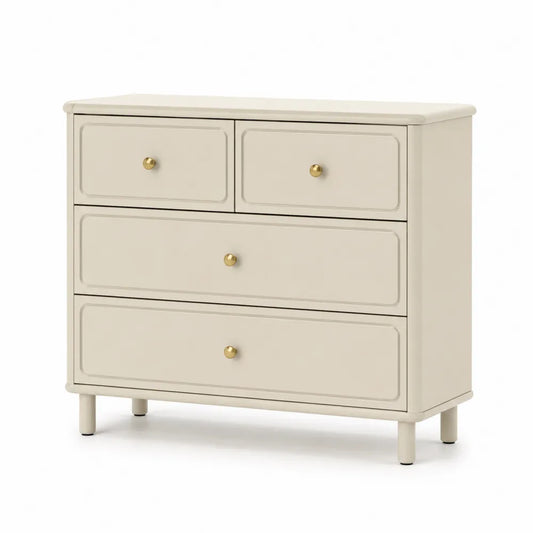 Cassettiera Beige in Legno MDF con Maniglie in Metallo