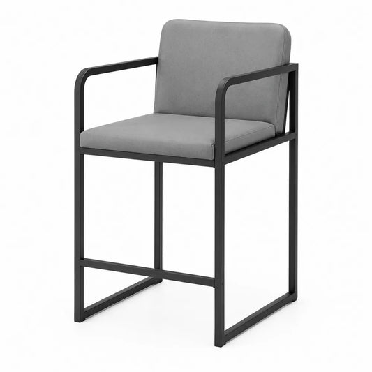 Sgabello da bar in tessuto grigio con struttura in metallo nero