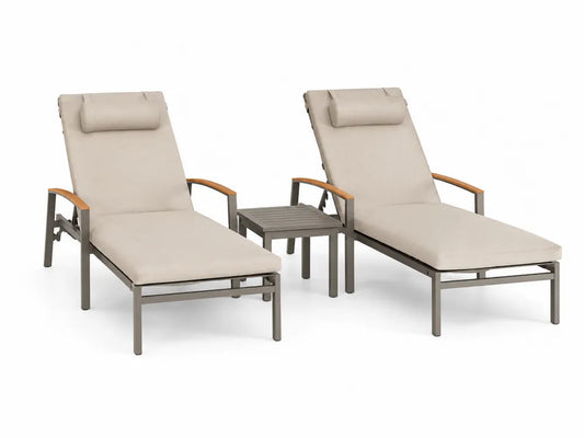 Set Lettini Prendisole in Metallo con Cuscini in Poliestere Beige