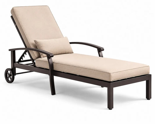 Lettino Prendisole in Metallo e Tessuto Beige Regolabile