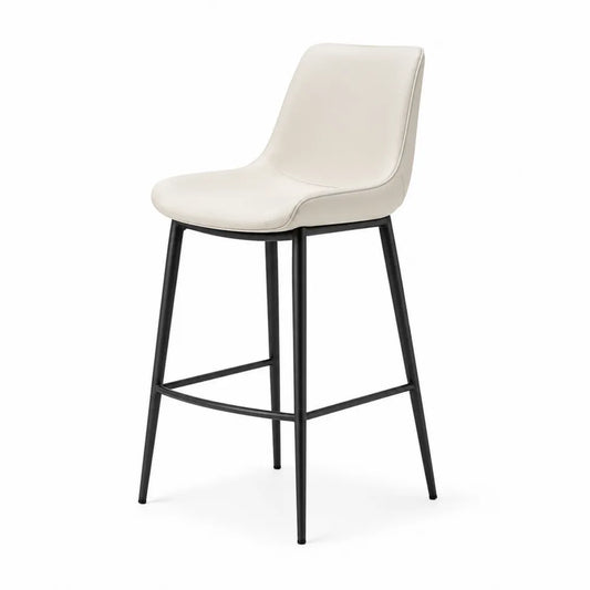 Sgabello da bar in similpelle bianco con struttura in acciaio nero