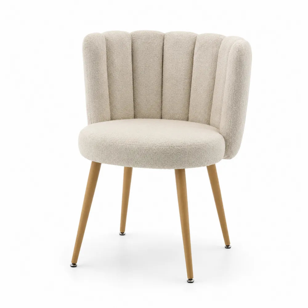 Sedia in Tessuto Beige con Gambe in Legno