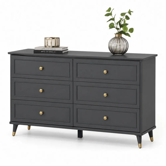 Cassettiera in Legno MDF a Sei Cassetti Grigio Scuro
