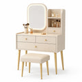 Tocador Beige con Specchio LED e Sgabello, Legno e Metallo, 80x40x130 cm