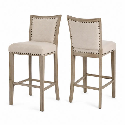 Set di 2 sgabelli da bar in legno e tessuto beige