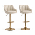 Set di 2 Sgabelli da Bar in Similpelle Beige con Base in Metallo Oro